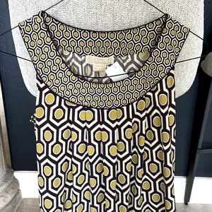 Michael Kors Patterned Shift Dress Size S Petite Purple Creme Moss Green Color